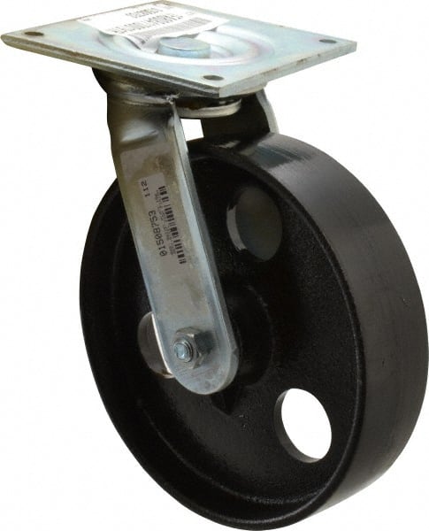E.R. Wagner 1FA808411000191 Swivel Top Plate Caster: Semi-Steel, 8" Wheel Dia, 2" Wheel Width, 1,200 lb Capacity, 9-1/2" OAH 