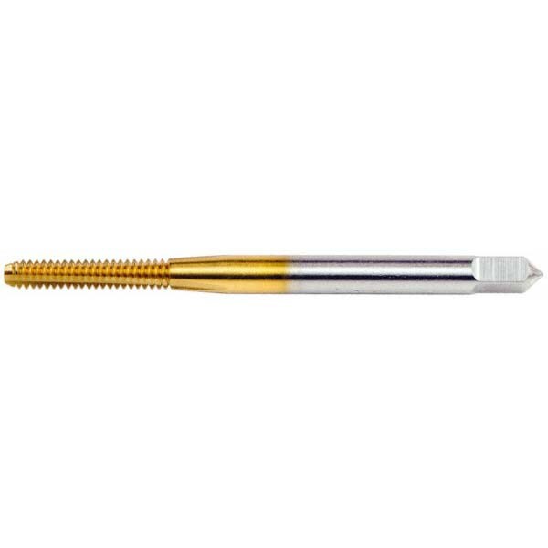Straight Flutes Tap: #0-80, UNF, 2 Flutes, Plug, 3B, High Speed Steel, TiN Finish
