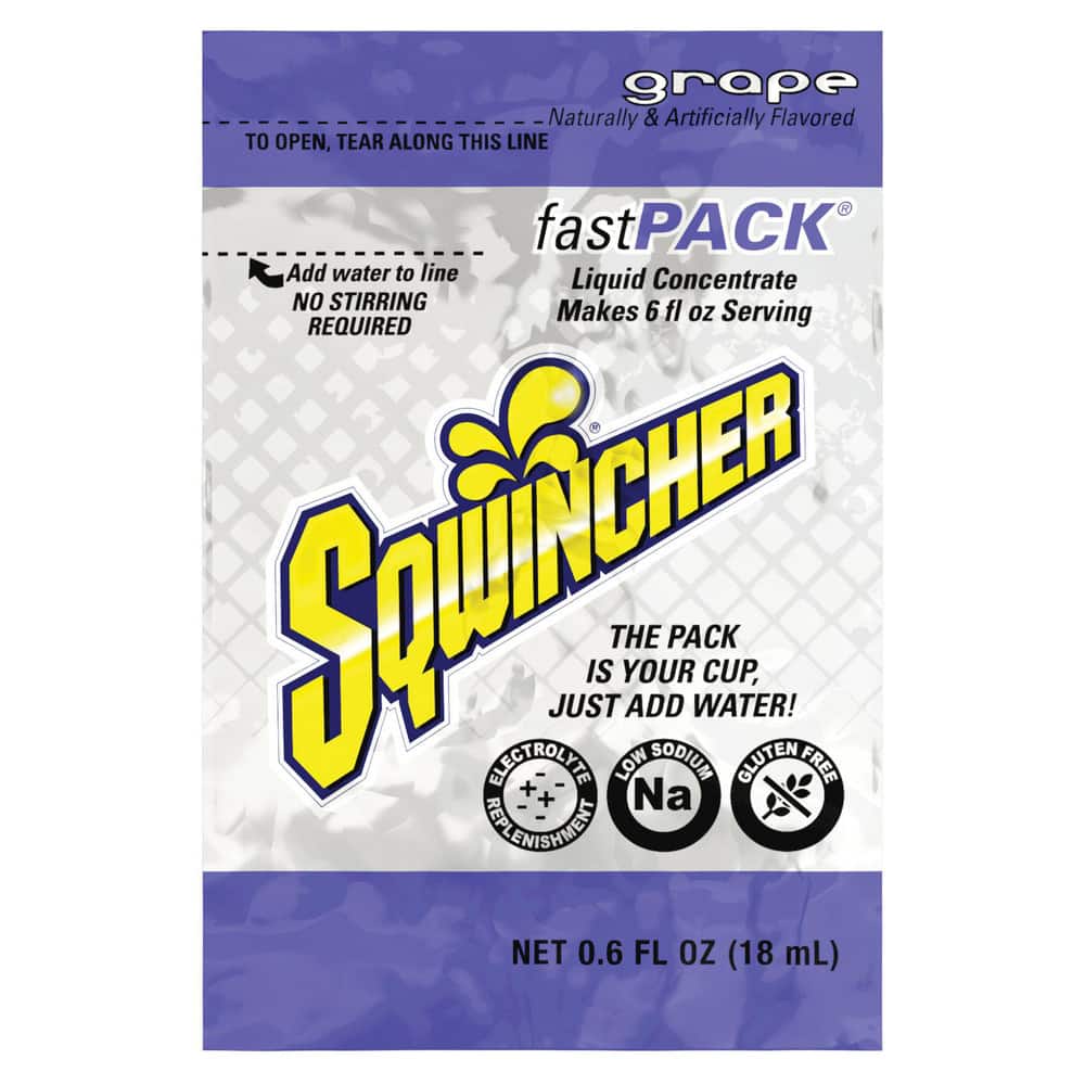 Sqwincher 159015302 Activity Drink: 0.6 oz, Packet, Grape, Liquid Concentrate, Yields 6 oz 