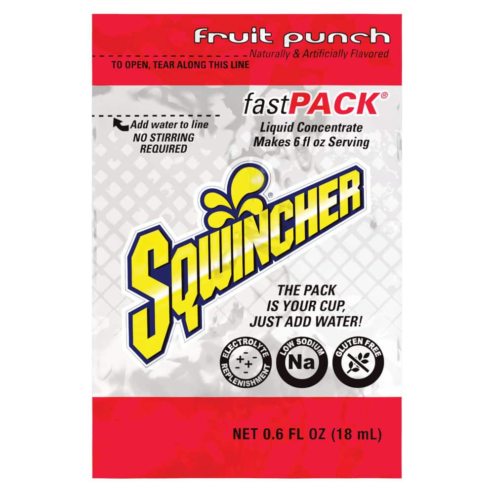 Sqwincher 159015305 Activity Drink: 0.6 oz, Packet, Fruit Punch, Liquid Concentrate, Yields 6 oz 