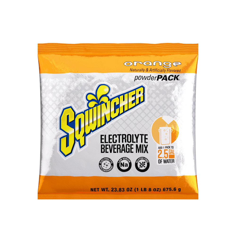 Sqwincher Sports Drink: 23.83 oz Packet, Orange, Powder, Yields 2.50 gal