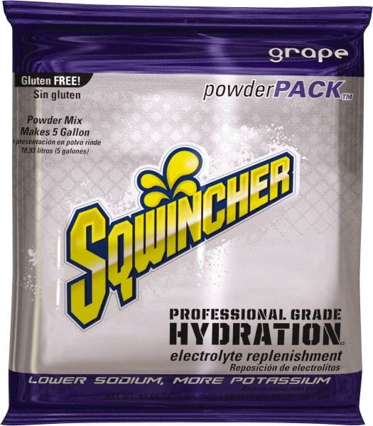Sqwincher 159016406 Activity Drink: 47.66 oz, Packet, Grape, Powder, Yields 5 gal 