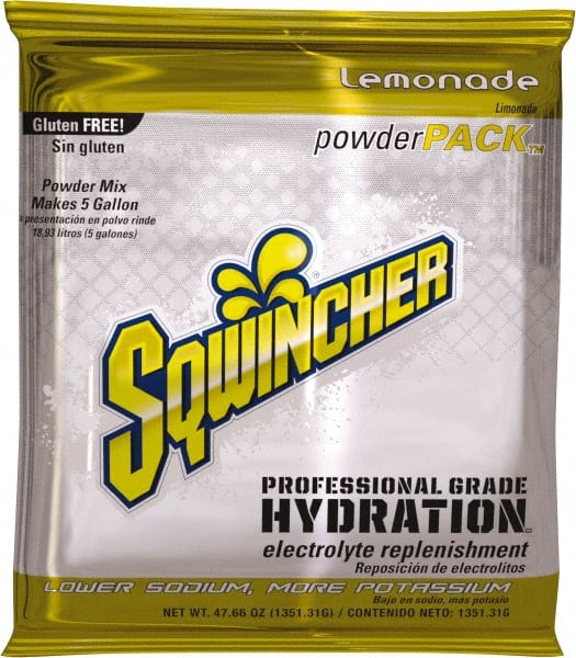 Sqwincher 159016403 Activity Drink: 47.66 oz, Packet, Lemonade, Powder, Yields 5 gal 
