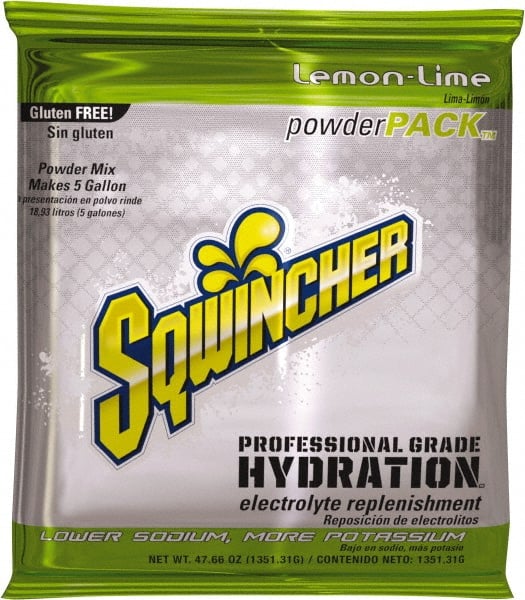 Sqwincher 159016408 Activity Drink: 47.66 oz, Packet, Lemon-Lime, Powder, Yields 5 gal 