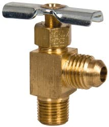 Needle Valve: Flare Angled, 1/4 x 1/8" Pipe, Flare x MNPTF End, Brass Body