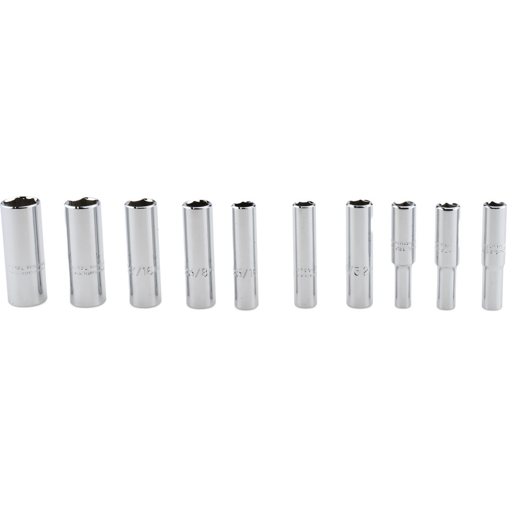 Deep Socket Set: 10 Pc, 1/4" Drive, 3/16 to 9/16" Socket