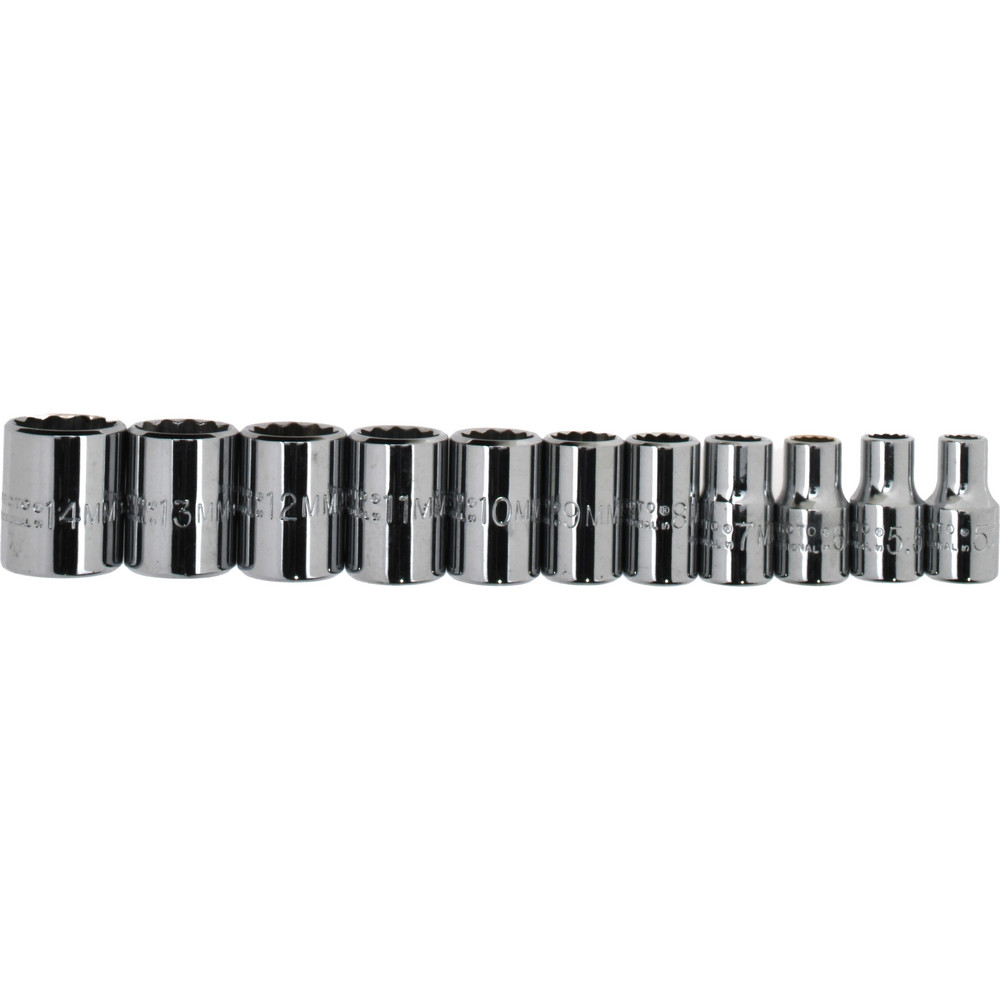 Standard Socket Set: 11 Pc, 1/4" Drive, 5.00 to 14.00" Socket