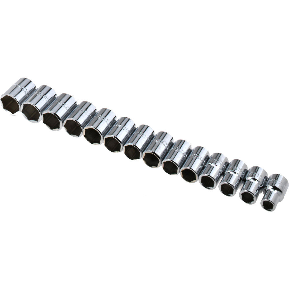 Standard Socket Set: 15 Pc, 1/2" Drive, 10.00 to 24.00" Socket