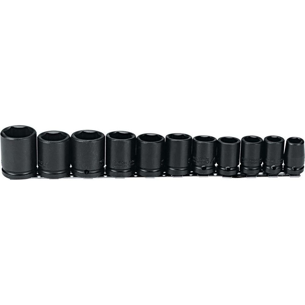 Socket Set: Impact Standard, 11 Pc, 1/2" Drive, 1/2 to 1-1/8" - 6 Point