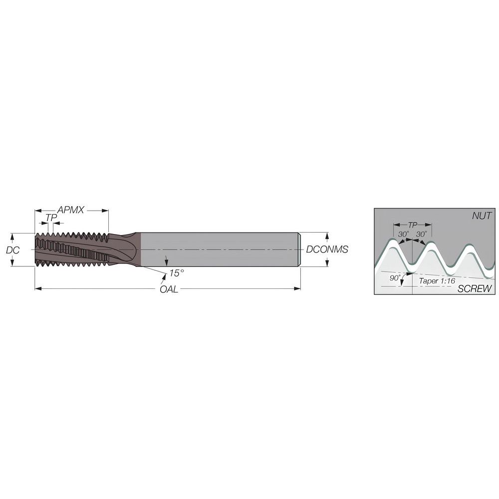 ToolFlo Helical Flute Thread Mill 1/418 3/818, Internal/External, 3 Flute, 0.3120" Shank