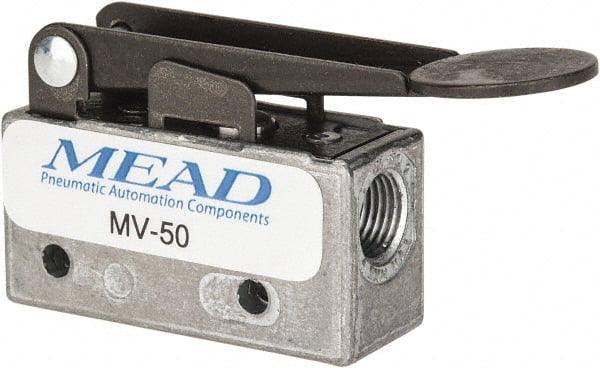 Mead MV-50 Mechanically Operated Valve: 3-Way Pilot, Fingertip Lever Actuator, 1/8" Inlet, 2 Position 