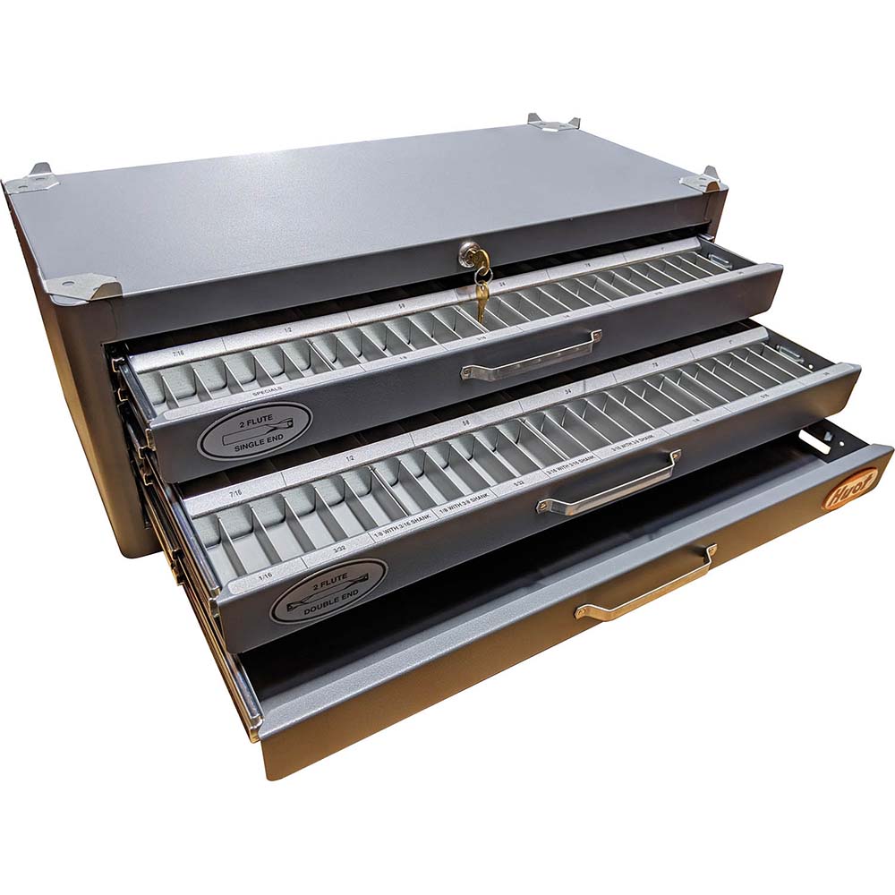 Huot 3 Drawer, 1/16 to 1" End Mill Diam, 2 Flute Steel End Mill Storage 01694603 MSC