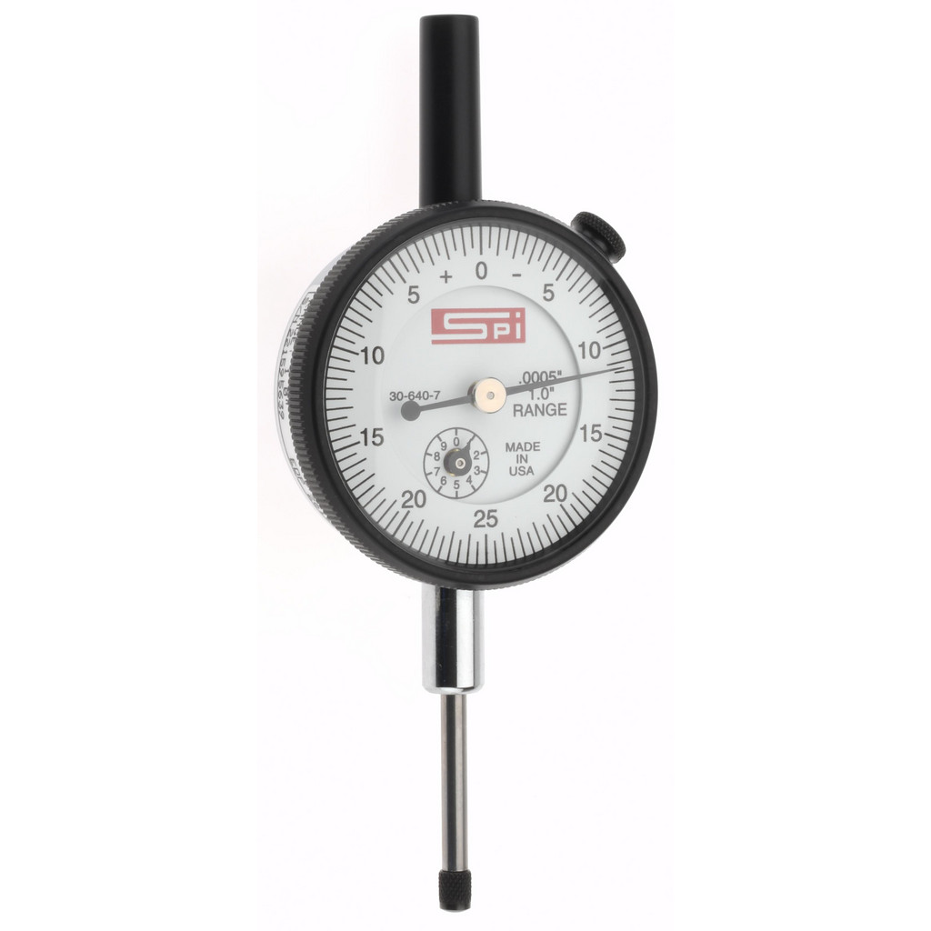 SPI 22-300-8 Deluxe Dial Drop Indicator - 1" Range, White Dial, 0-100 Reading