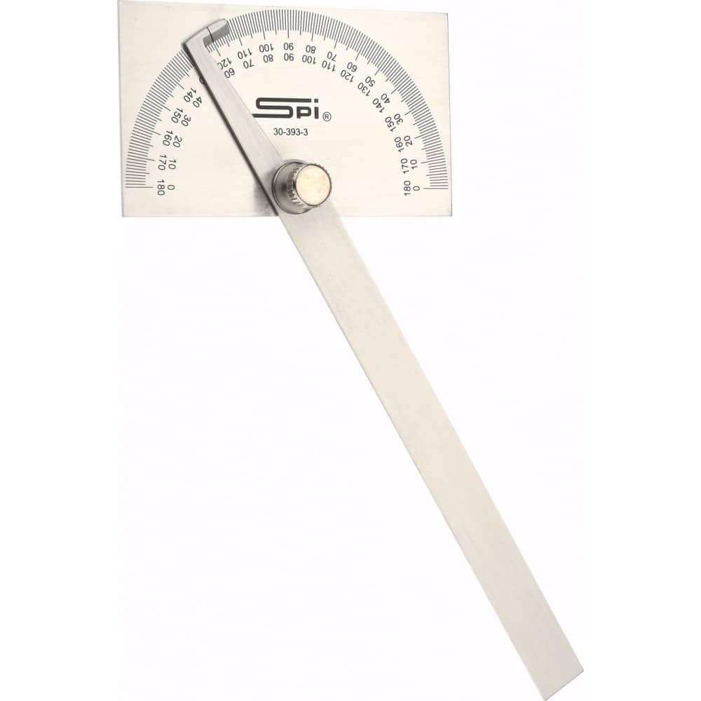 6 Inch Long Blade, 180° Max Measurement, 1° Dial Graduation, Rectangular Head Protractor