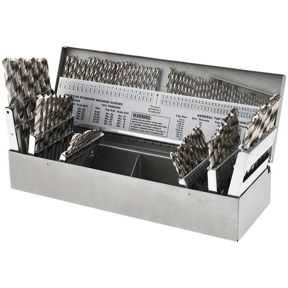 Drill Bit Set: Jobber Length Drill Bits, 115 Pc, 0.04" Drill Bit Sizes118 °, High Speed Steel