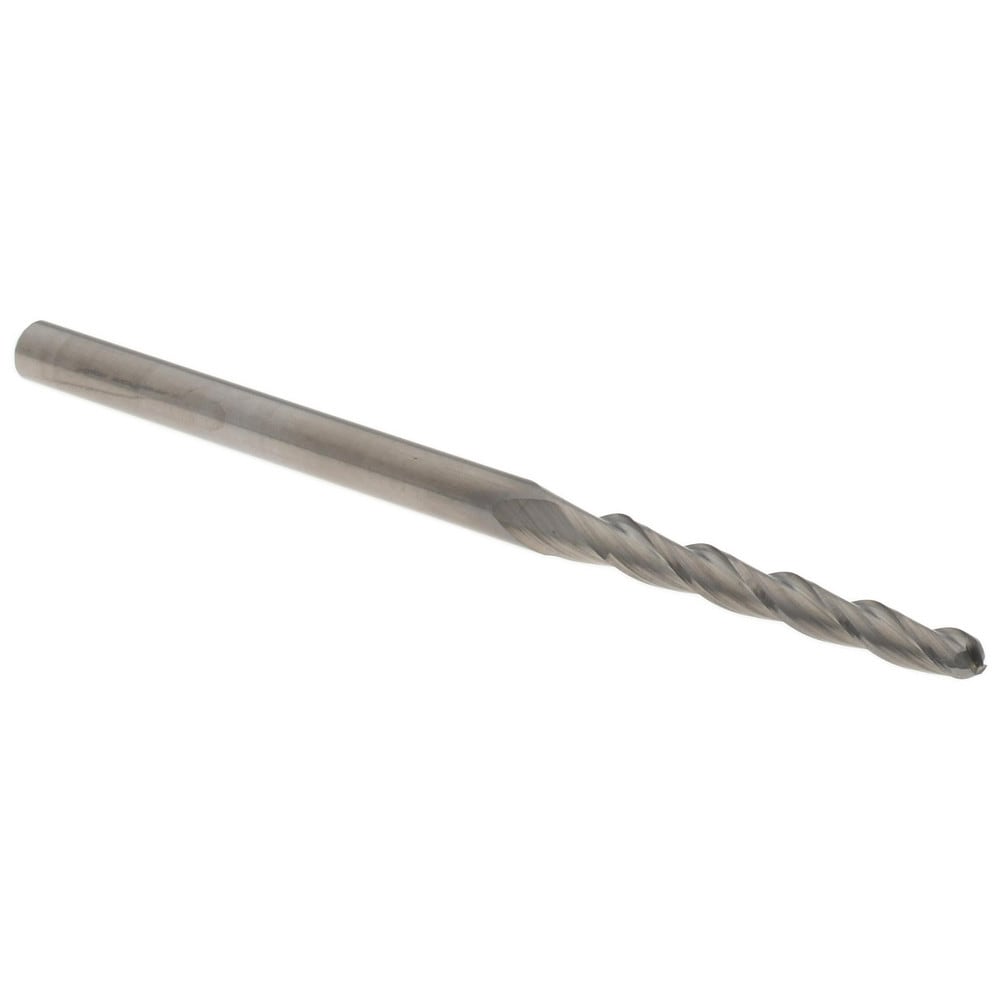 Tapered End Mill: 0.5 ° per Side, 3/32" Small Dia, 3/4" LOC, 3 Flutes, Solid Carbide, Ball End