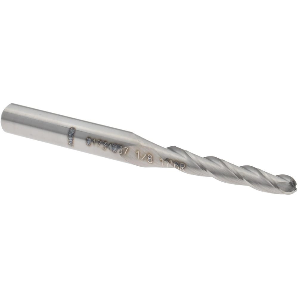 Tapered End Mill: 0.5 deg Angle per Side, 1/8" Small Dia, 3/4" LOC, 3 Flute, Solid Carbide, Ball End