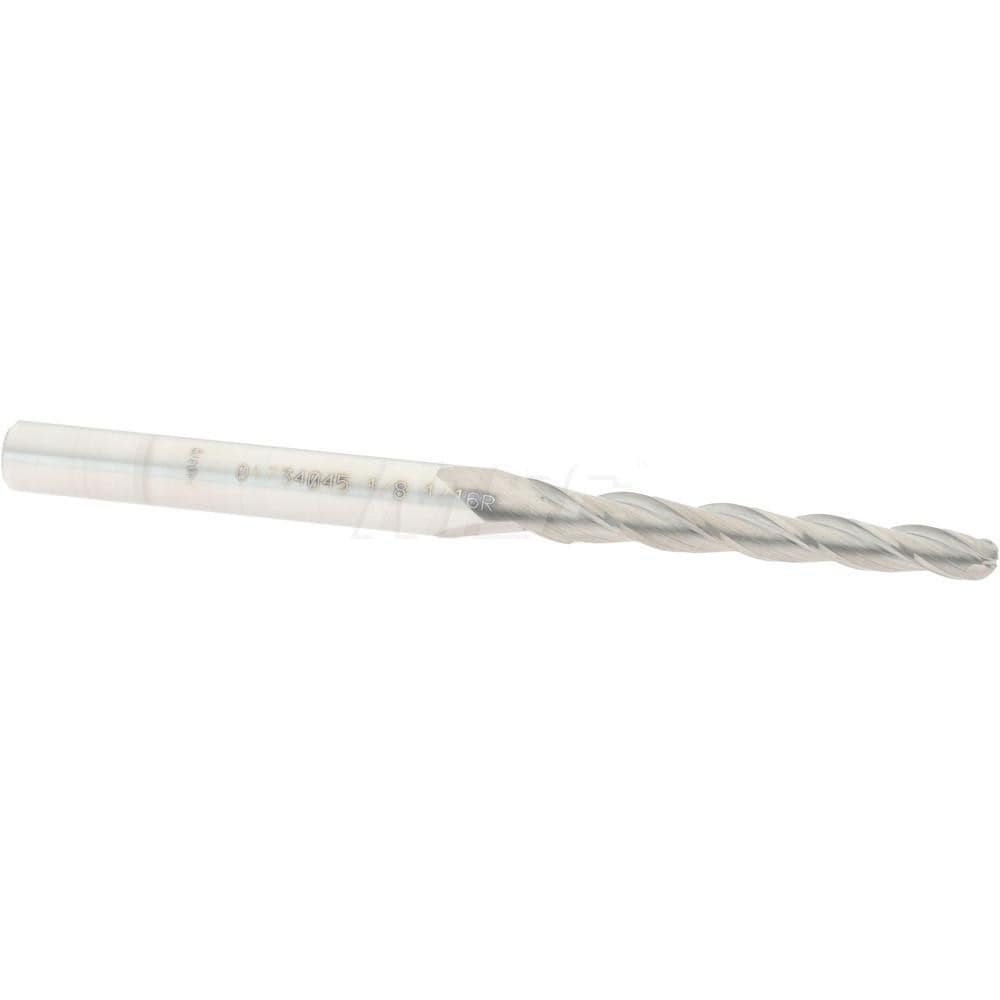 Tapered End Mill: 0.5 ° per Side, 1/8" Small Dia, 1" LOC, 3 Flutes, Solid Carbide, Ball End