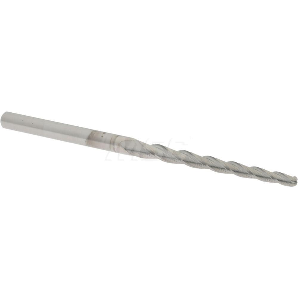 Tapered End Mill: 1 ° per Side, 5/64" Small Dia, 1" LOC, 3 Flutes, Solid Carbide, Ball End