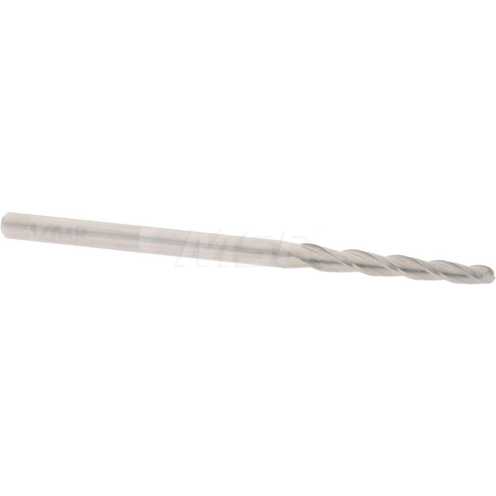 Tapered End Mill: 1 ° per Side, 3/32" Small Dia, 3/4" LOC, 3 Flutes, Solid Carbide, Ball End