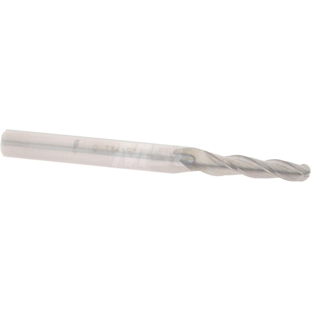 Tapered End Mill: 1 ° per Side, 1/8" Small Dia, 1/2" LOC, 3 Flutes, Solid Carbide, Ball End