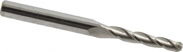 Tapered End Mill: 1 ° per Side, 1/8" Small Dia, 3/4" LOC, 3 Flutes, Solid Carbide, Ball End