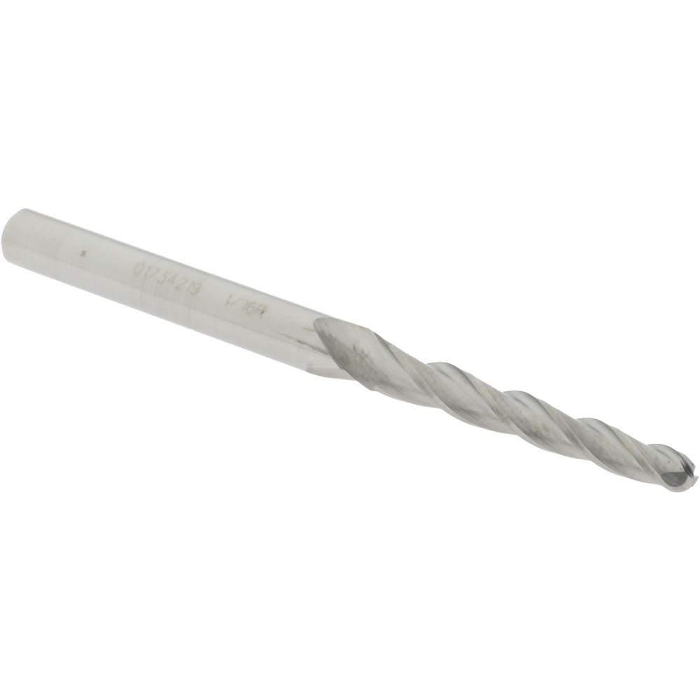 Tapered End Mill: 1 ° per Side, 1/8" Small Dia, 1" LOC, 3 Flutes, Solid Carbide, Ball End