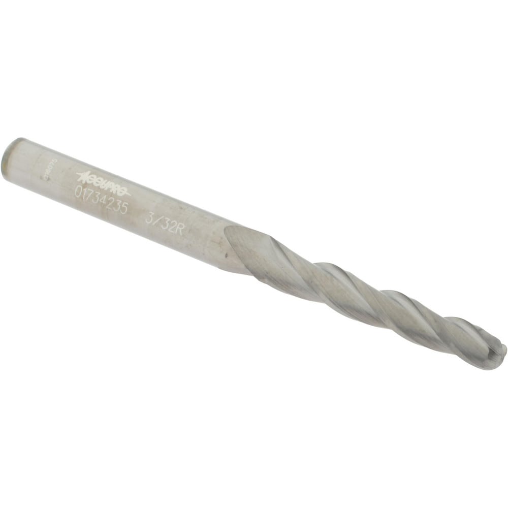 Tapered End Mill: 1 ° per Side, 3/16" Small Dia, 1-1/4" LOC, 3 Flutes, Solid Carbide, Ball End