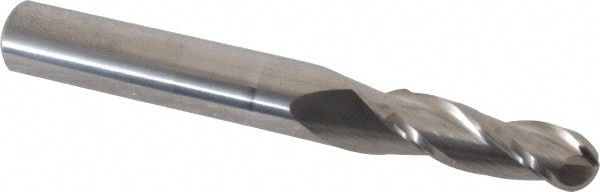 Tapered End Mill: 1 ° per Side, 1/4" Small Dia, 3/4" LOC, 3 Flutes, Solid Carbide, Ball End