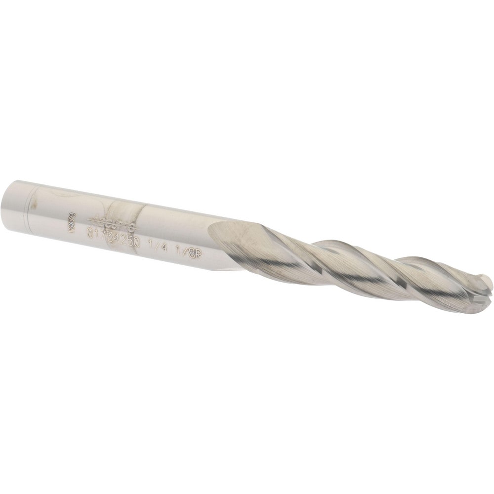 Tapered End Mill: 1 ° per Side, 1/4" Small Dia, 1-1/4" LOC, 3 Flutes, Solid Carbide, Ball End