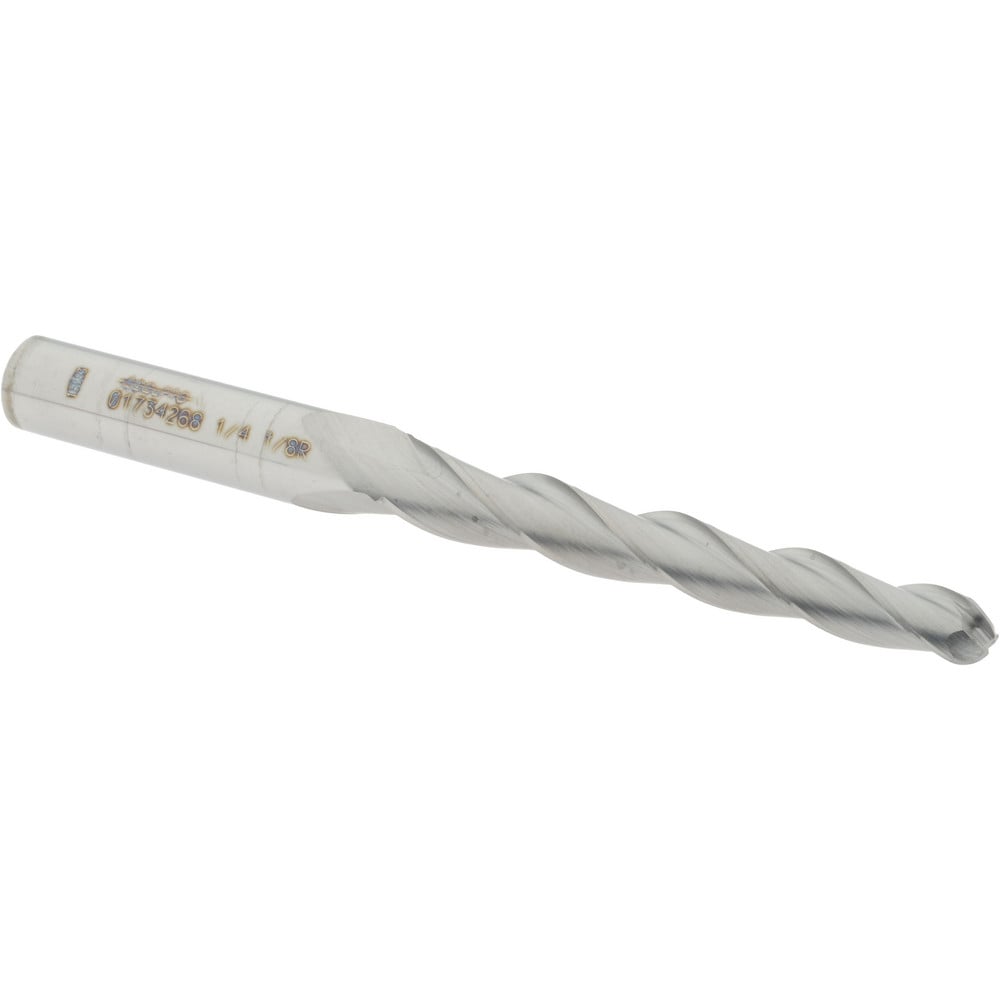 Tapered End Mill: 1 ° per Side, 1/4" Small Dia, 2-1/4" LOC, 3 Flutes, Solid Carbide, Ball End