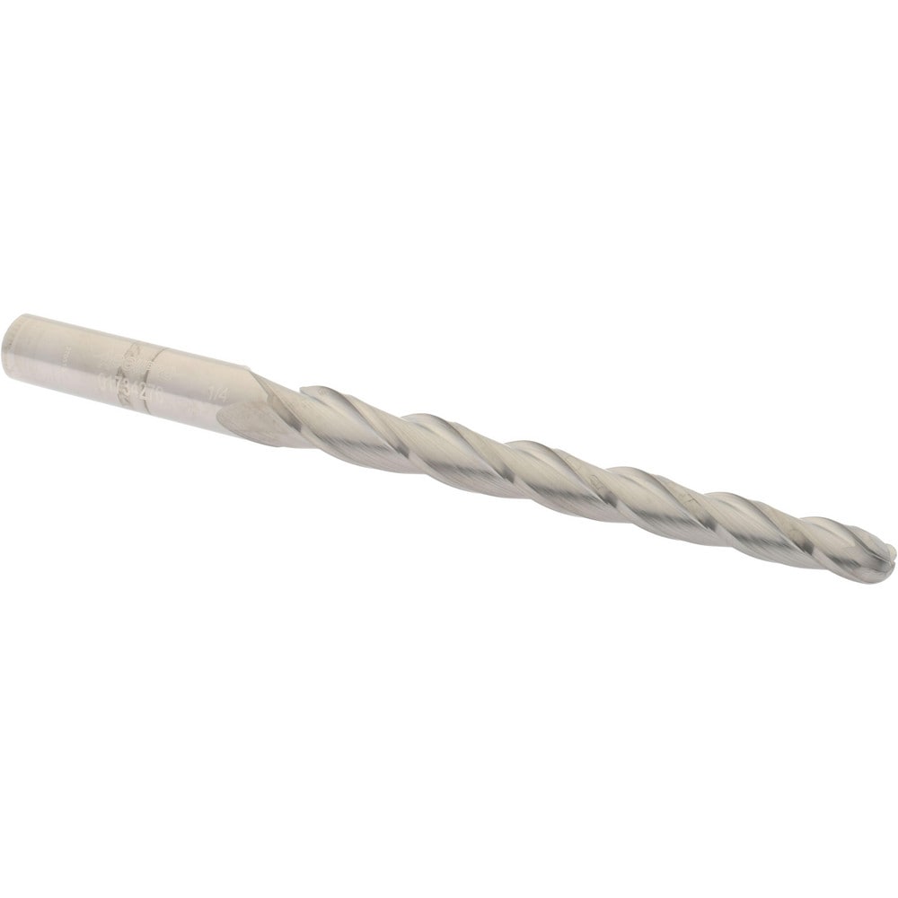 Tapered End Mill: 1 ° per Side, 1/4" Small Dia, 3-1/4" LOC, 3 Flutes, Solid Carbide, Ball End