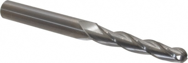 Tapered End Mill: 1 ° per Side, 3/8" Small Dia, 2-1/4" LOC, 3 Flutes, Solid Carbide, Ball End