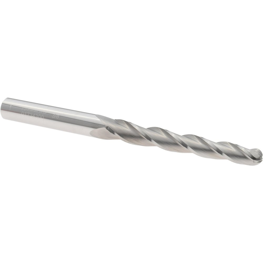 Tapered End Mill: 1 deg Angle per Side, 3/8" Small Dia, 3-1/4" LOC, 3 Flute, Solid Carbide, Ball End