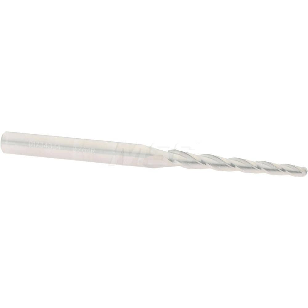 Tapered End Mill: 1.5 ° per Side, 3/32" Small Dia, 1" LOC, 3 Flutes, Solid Carbide, Ball End