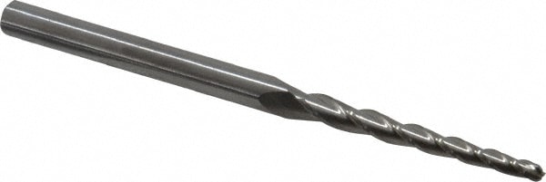 Tapered End Mill: 1.5 ° per Side, 3/32" Small Dia, 1-1/4" LOC, 3 Flutes, Solid Carbide, Ball End