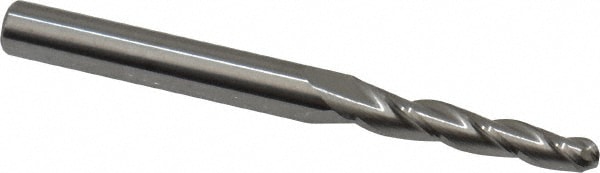 Tapered End Mill: 1.5 ° per Side, 1/8" Small Dia, 3/4" LOC, 3 Flutes, Solid Carbide, Ball End