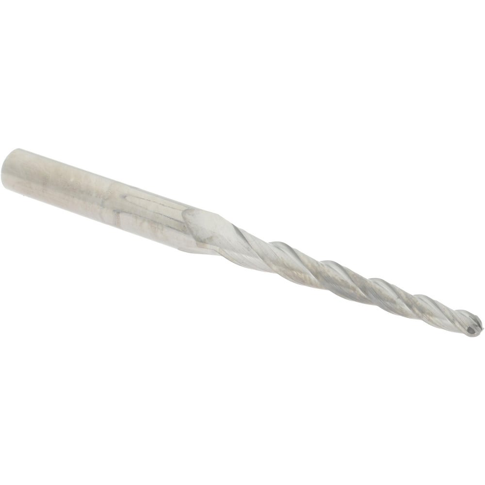 Tapered End Mill: 1.5 ° per Side, 1/8" Small Dia, 1-1/2" LOC, 3 Flutes, Solid Carbide, Ball End