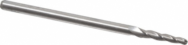 Accupro 12177596 Tapered End Mill: 2 &deg; per Side, 5/64" Small Dia, 1/2" LOC, 3 Flutes, Solid Carbide, Ball End Image