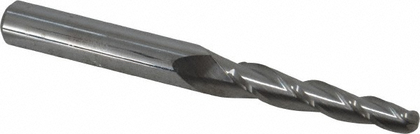 Accupro 12177603 Tapered End Mill: 2 &deg; per Side, 3/16" Small Dia, 1-1/4" LOC, 3 Flutes, Solid Carbide, Ball End Image