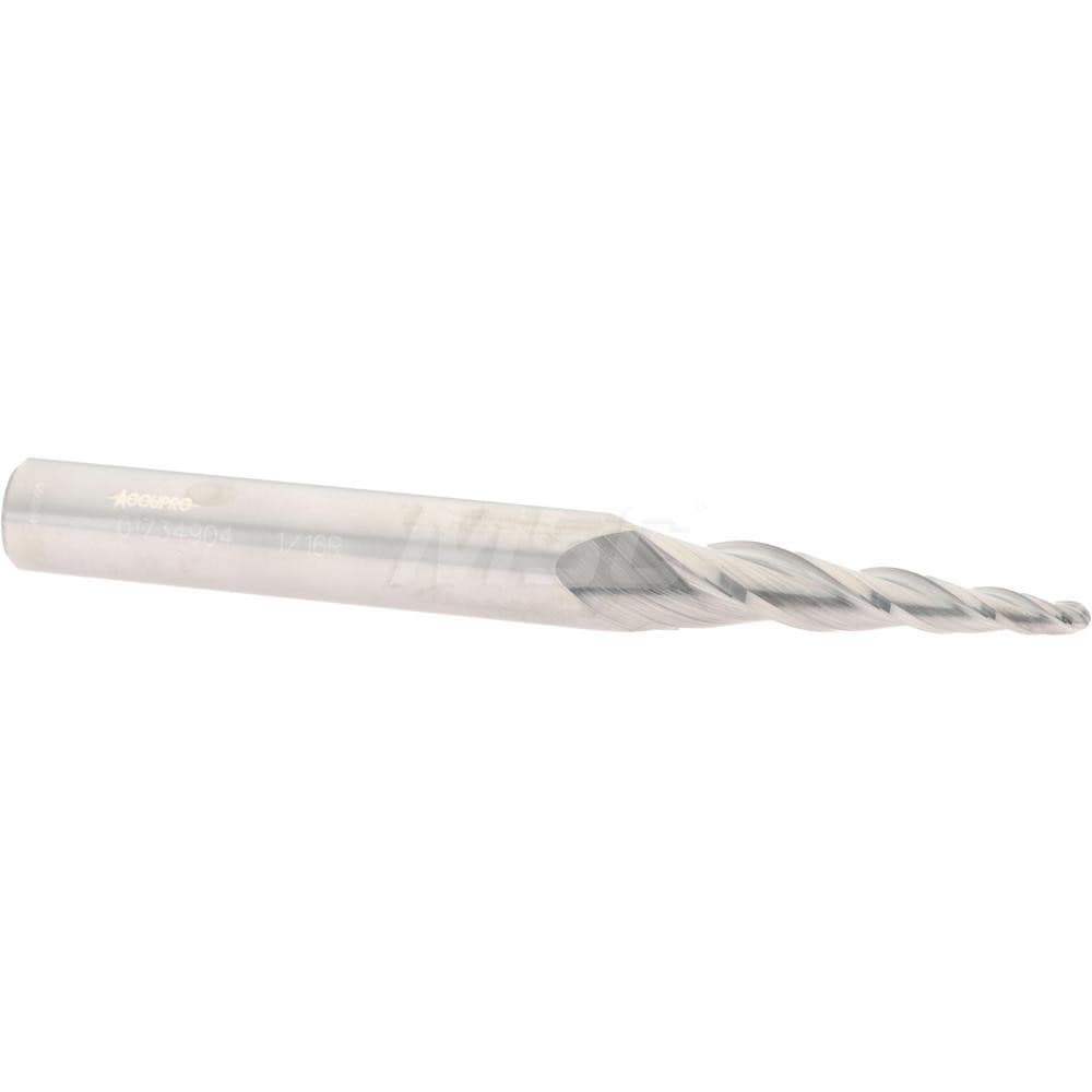 Tapered End Mill: 5 ° per Side, 1/8" Small Dia, 1-1/2" LOC, 3 Flutes, Solid Carbide, Ball End
