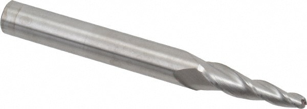 Tapered End Mill: 5 ° per Side, 3/16" Small Dia, 1-1/4" LOC, 3 Flutes, Solid Carbide, Ball End