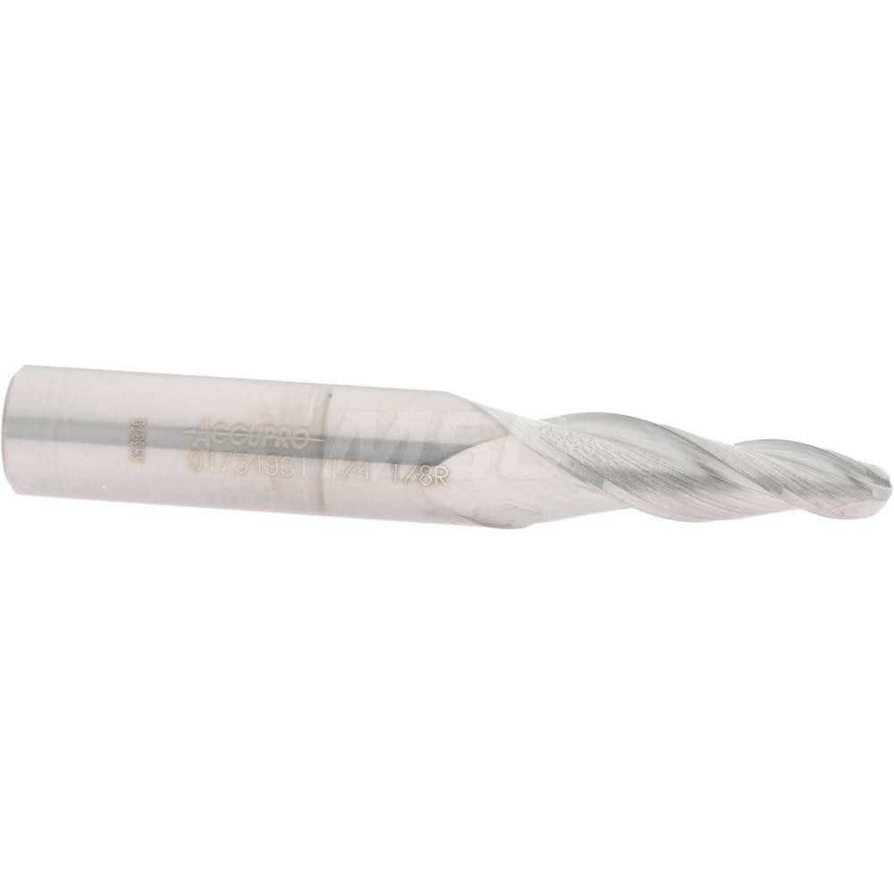 Tapered End Mill: 5 ° per Side, 1/4" Small Dia, 1-1/4" LOC, 3 Flutes, Solid Carbide, Ball End