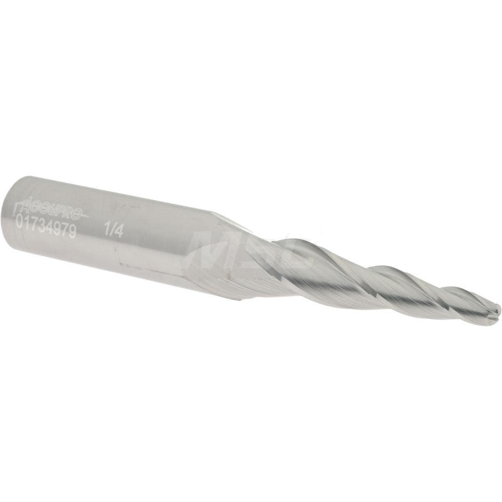 Tapered End Mill: 5 ° per Side, 1/4" Small Dia, 2-1/4" LOC, 3 Flutes, Solid Carbide, Ball End