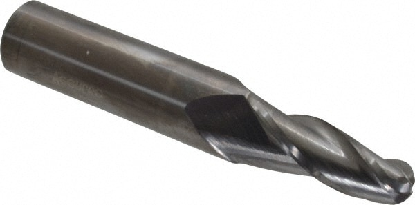 Tapered End Mill: 5 ° per Side, 3/8" Small Dia, 1-1/4" LOC, 3 Flutes, Solid Carbide, Ball End