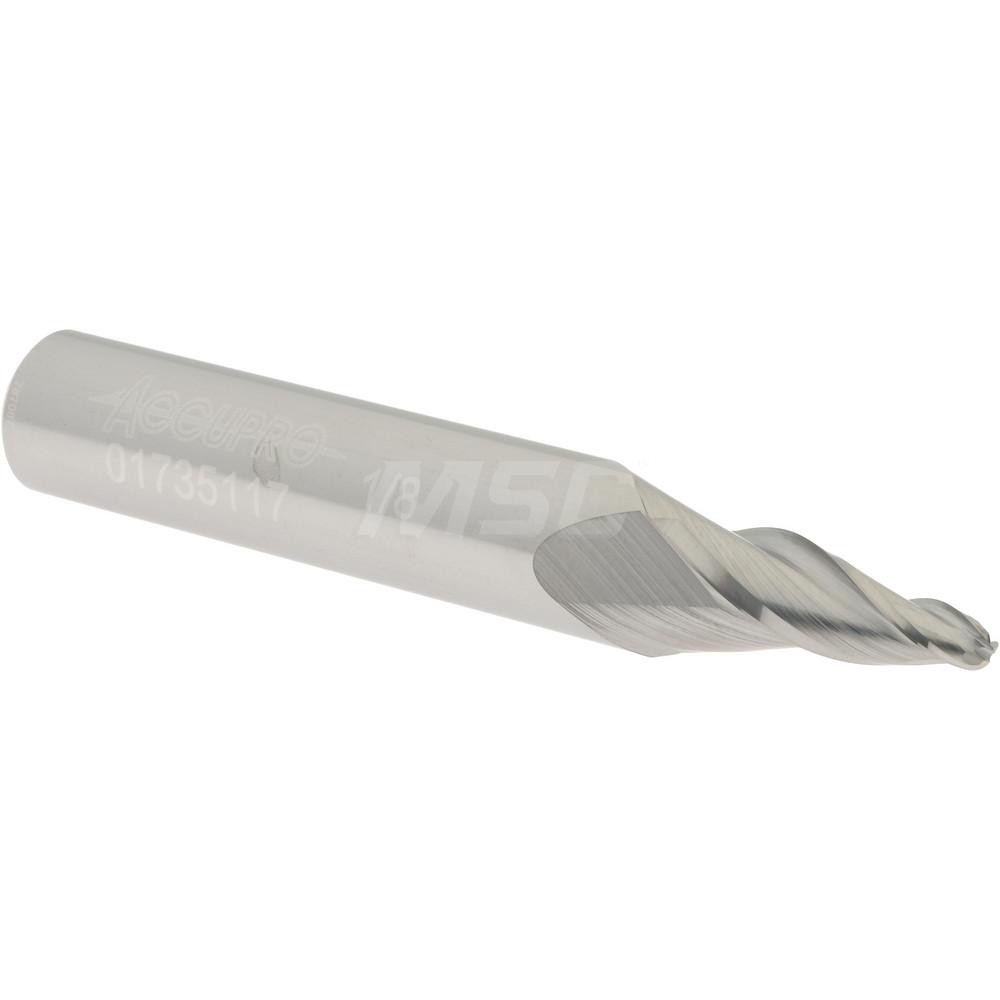 Accupro Tapered End Mill 10 deg Angle per Side, 1/8" Small Dia, 3/4