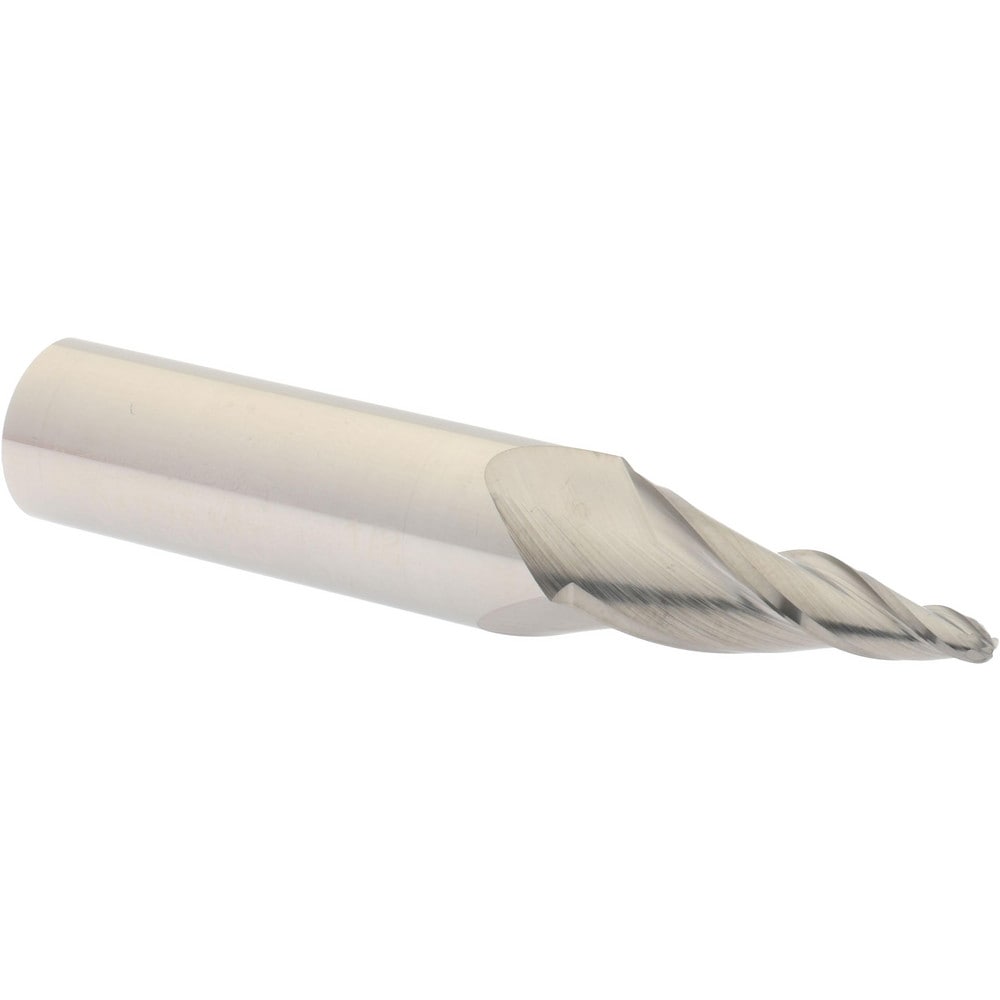 Tapered End Mill: 10 ° per Side, 1/8" Small Dia, 1-1/4" LOC, 3 Flutes, Solid Carbide, Ball End