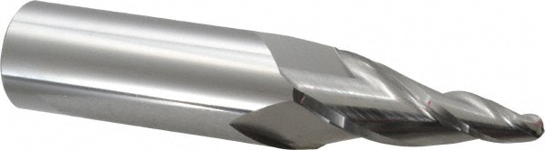 Tapered End Mill: 10 ° per Side, 1/4" Small Dia, 2" LOC, 3 Flutes, Solid Carbide, Ball End