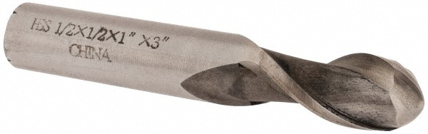 Value Collection 720-1413 Ball End Mill: 0.5" Dia, 1" LOC, 2 Flute, High Speed Steel Image