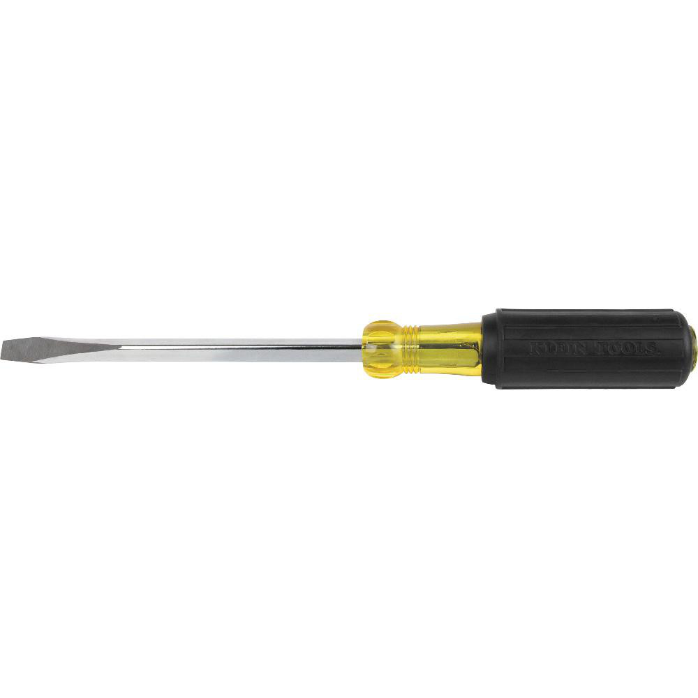 Slotted Screwdriver: 5/16" Width, 10-7/8" OAL, 6" Blade Length - 6" Blade Length, Square Shank, Acetate with Rubber Grip Handle
